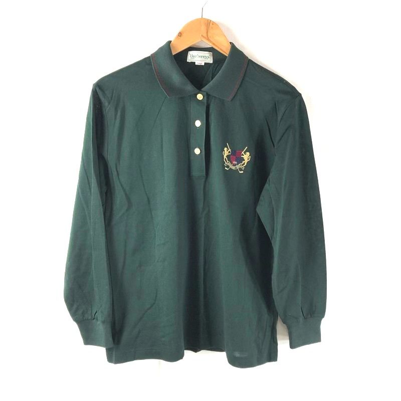 バーバリー BURBERRY ポロシャツ 長袖 ロゴ刺繡 ゴールドボタン 綿100％ 緑 Lサイズ 946781