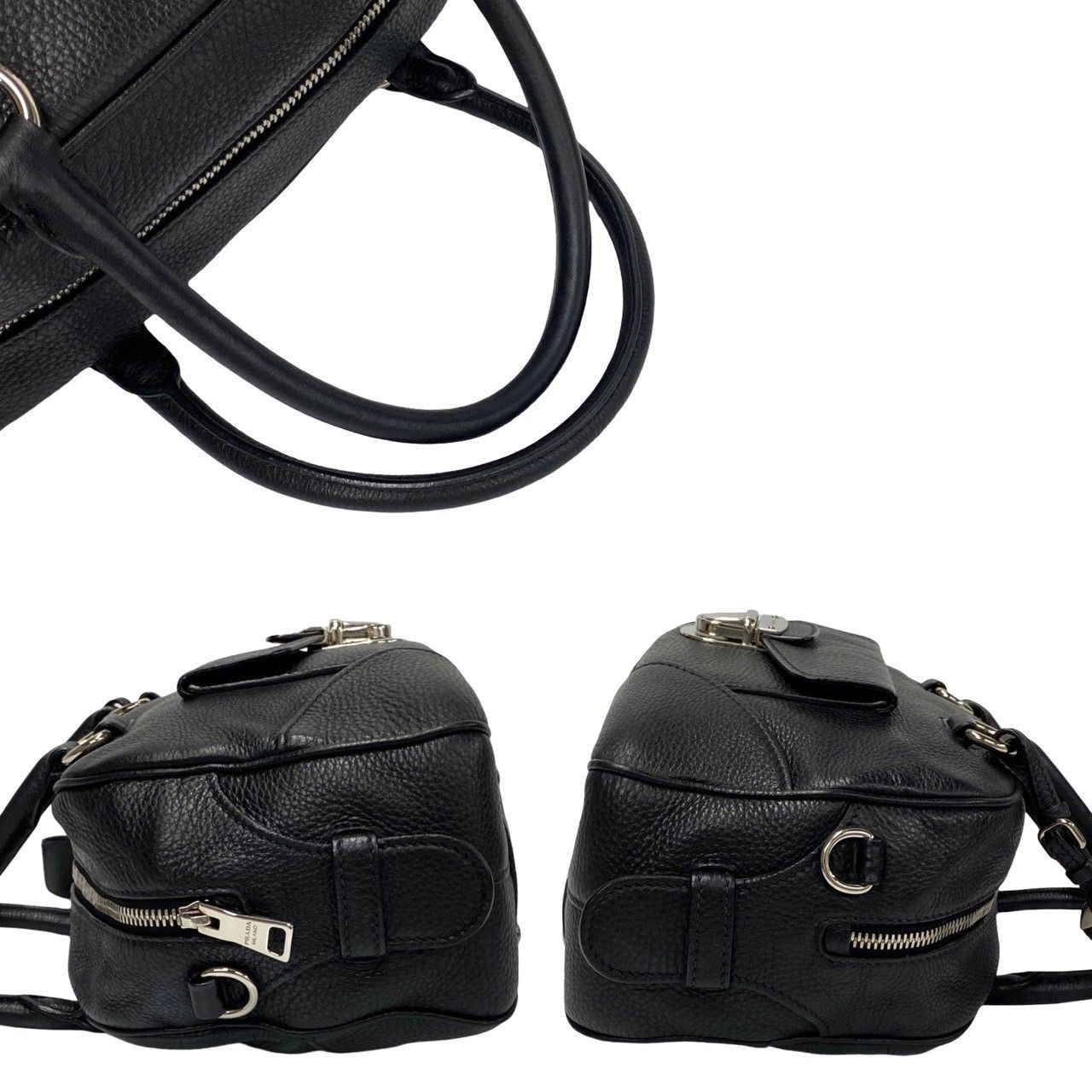 極美品 プラダ レザー ロゴ金具 ミニ ボストンバッグ ハンドバッグ ブラック. PRADA 極 美品 鍵付き プラダ ロゴ 金具 レザー 本革 2way
