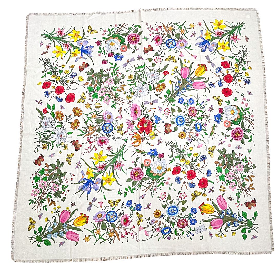 GUCCI グッチ 約130cm 大判シルクスカーフ フローラ ボタニカル