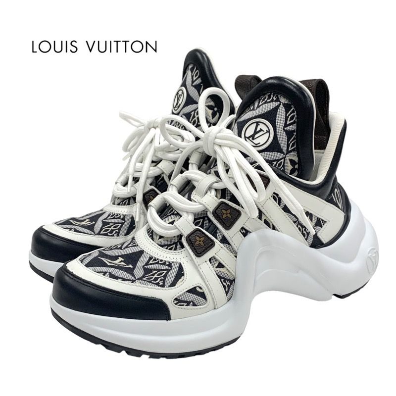 GO0271ルイヴィトン LOUIS VUITTON アークライトライン スニーカー 靴 シューズ 1854 ジャガード キャンバス レザー ブラック ホワイト