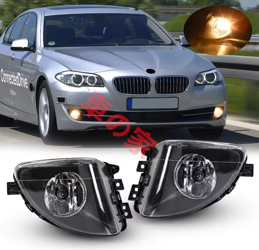 左右セット BMW 5シリーズ F10 F11 F18適合 フロントバンパークリアフォグランプ ブラックフレーム 適合社外品 2009-2013