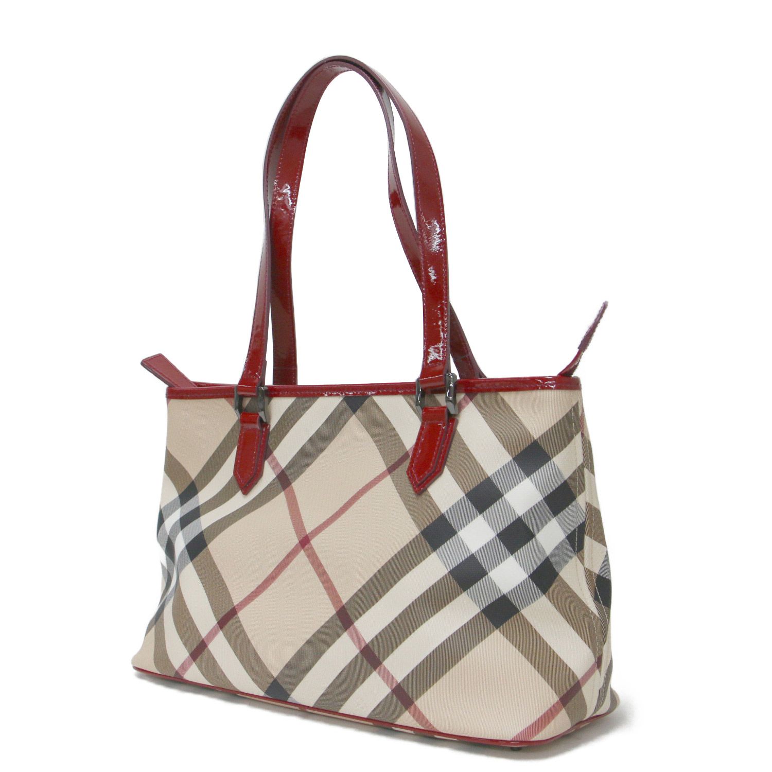 美品 BURBERRY バーバリー バッグ トート ベージュ レッド ショルダー 