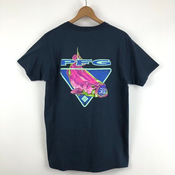 【古着】 Columbia コロンビア Tシャツ PFG バックプリント ブラックバス フィッシング ネイビー系 メンズM 【中古】 n056210