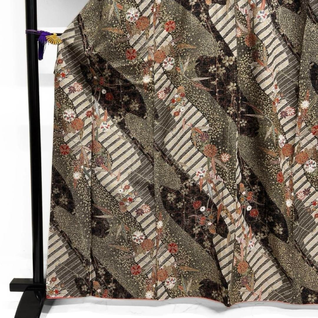 小紋 金彩 斜め縞 流水 菊花 花籠 竹 格子 着物 092a d - メルカリ