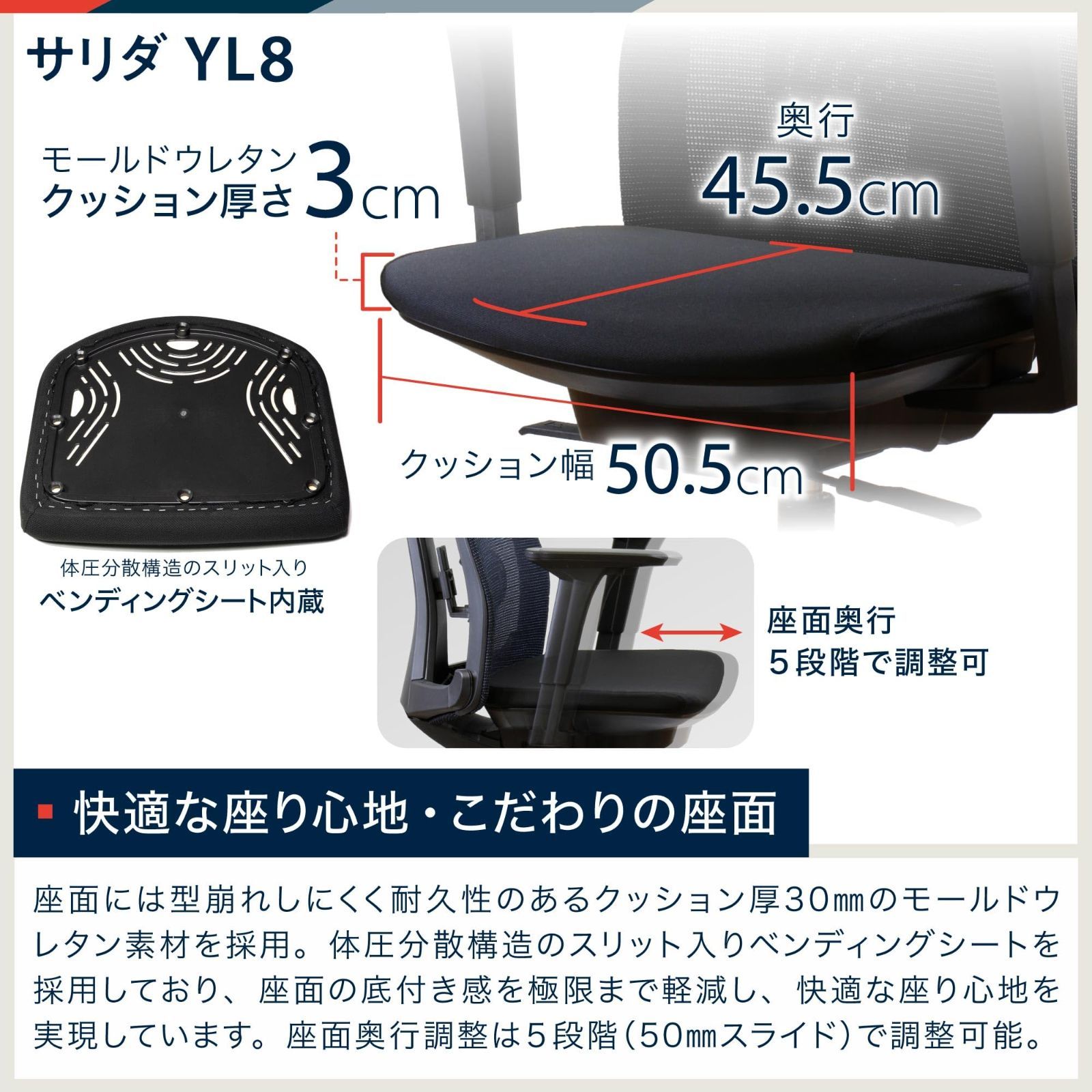 イトーキ サリダ YL8 ブラック オフィスチェア【全身を支えるハイバック/通気性に メッシュ素材/腰への負担を軽減  ランバーサポート/高機能ヘッドレスト/こだわりの座面 / 快適な1Dアームレスト / 体重感応式シンクロロッキング / 360度 - メルカリ