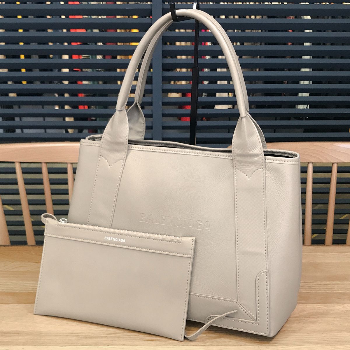 新品同様】バレンシアガ ネイビーカバス S トートバッグ レザー グレー 