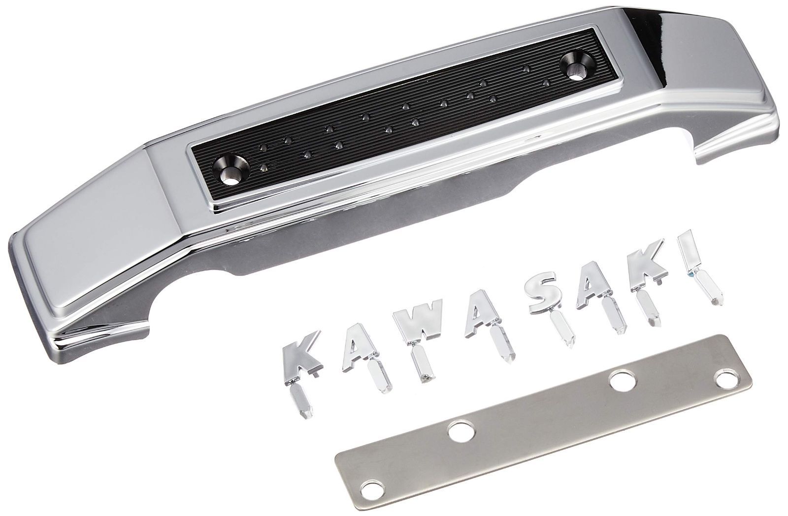 メッキ_KAWASAKI文字 ドレミコレクション フォークカバーエンブレム KAWASAKI ロゴ ゼファー750 ゼファー400 ゼファー400χ メッキ 取付けステー付属 20144