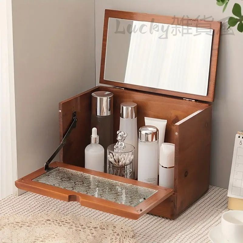 木製じゃばらシャッターのコスメボックス ヴィンテージ 卓上ドレッサー 化粧箱 木製じゃばらシャッターのコスメボックス ヴィンテージ 卓上