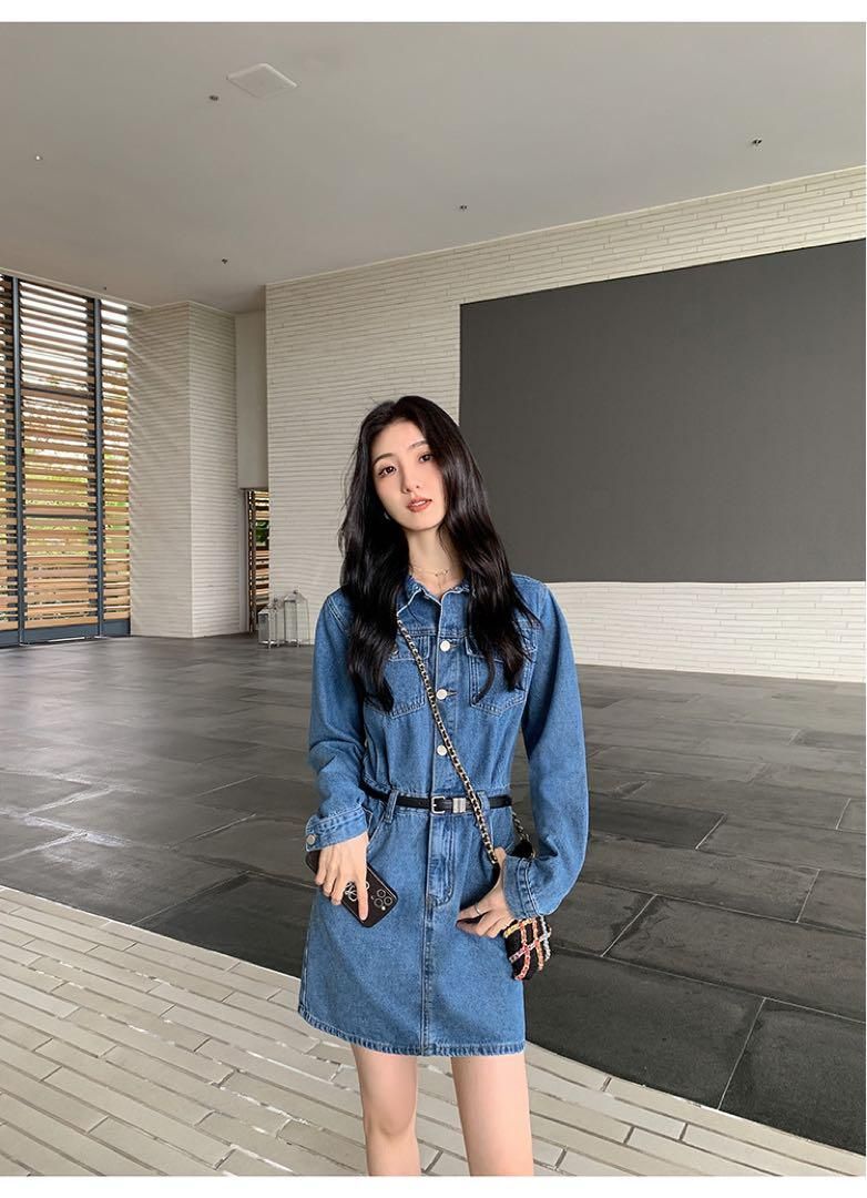 ♥ デニムミニワンピース 春レトロ可愛い 女子会デートに最適
