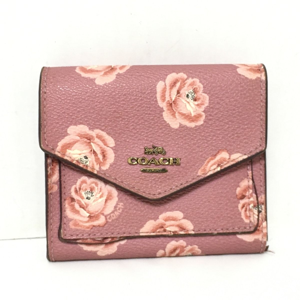 COACH(コーチ) 3つ折り財布 - 31822 ピンク×ライトピンク×白 花柄 PVC(塩化ビニール)