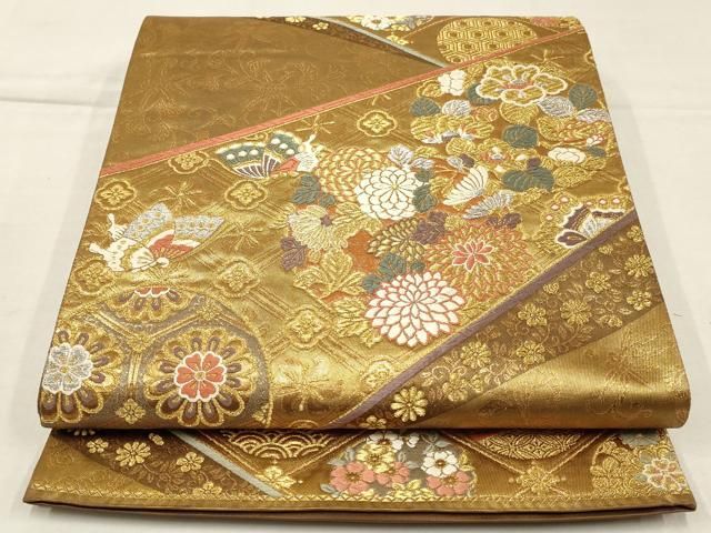 平和屋着物▽六通柄袋帯 裂取隆昌文 金銀糸 正絹 逸品