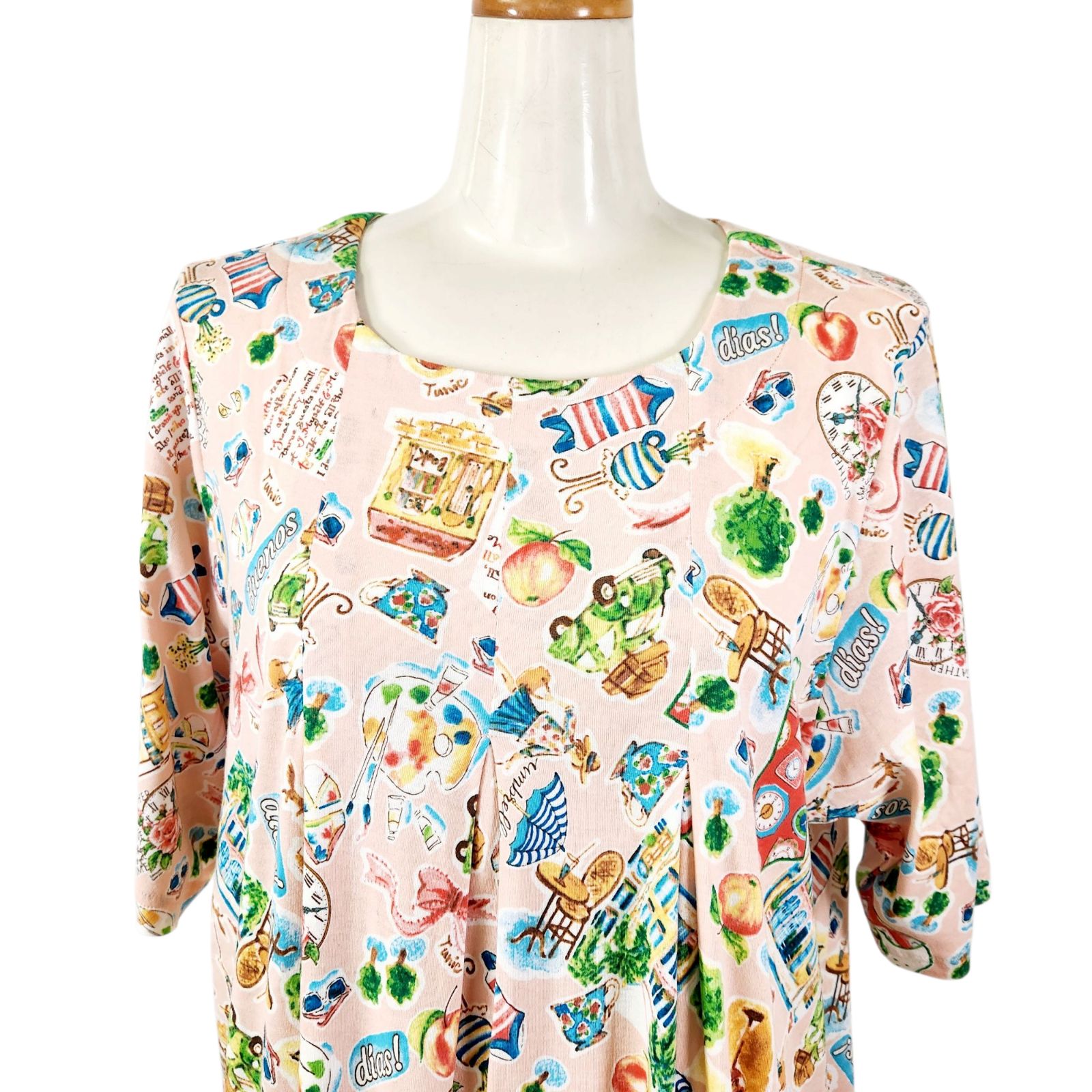 春物入荷 鴨居羊子TUNIC チュニック 5分袖 ワンピース 50強撚フライスTエスパーニャ 綿 肌ピンク色 53250