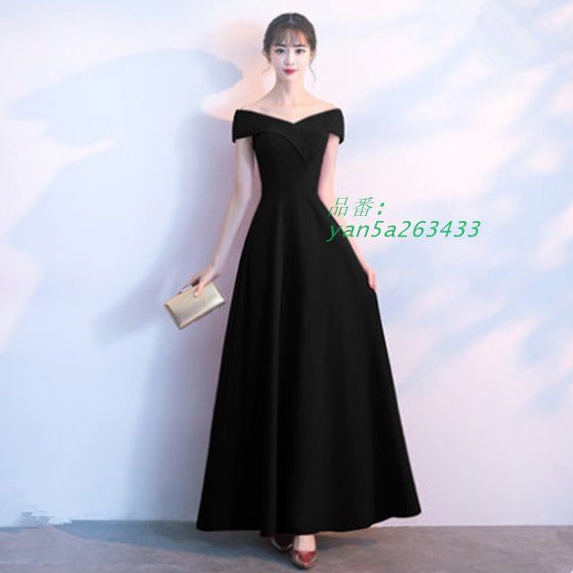 ウェディングドレス 黒 ウェディング ドレス ウェディングドレス 大きいサイズ ウェディングドレス ロングドレス 3L オフショルダー 袖あり 半袖 演奏会 yan5a263433