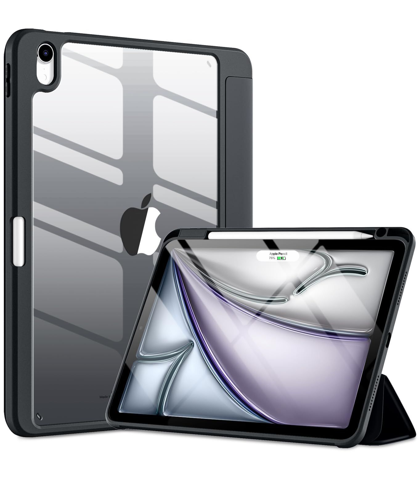 ワイヤレス充電対応 USB/Pro 三つ折スタンド pencil Maledan 対応iPad air 第6世代 ケース 2024革新 対応iPad air 11 インチケース PC 全透明 クリアカバー 対応Apple 収納可能 対応Apple pencil