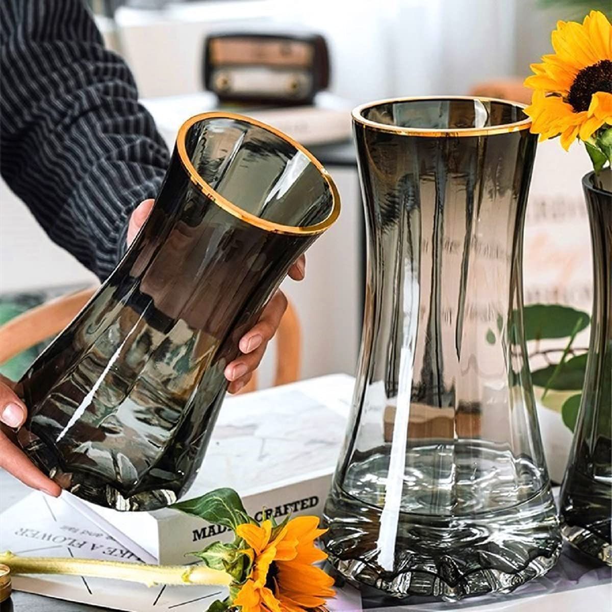 直販廉価ボヘミアンガラス 花瓶 30cm 工芸ガラス