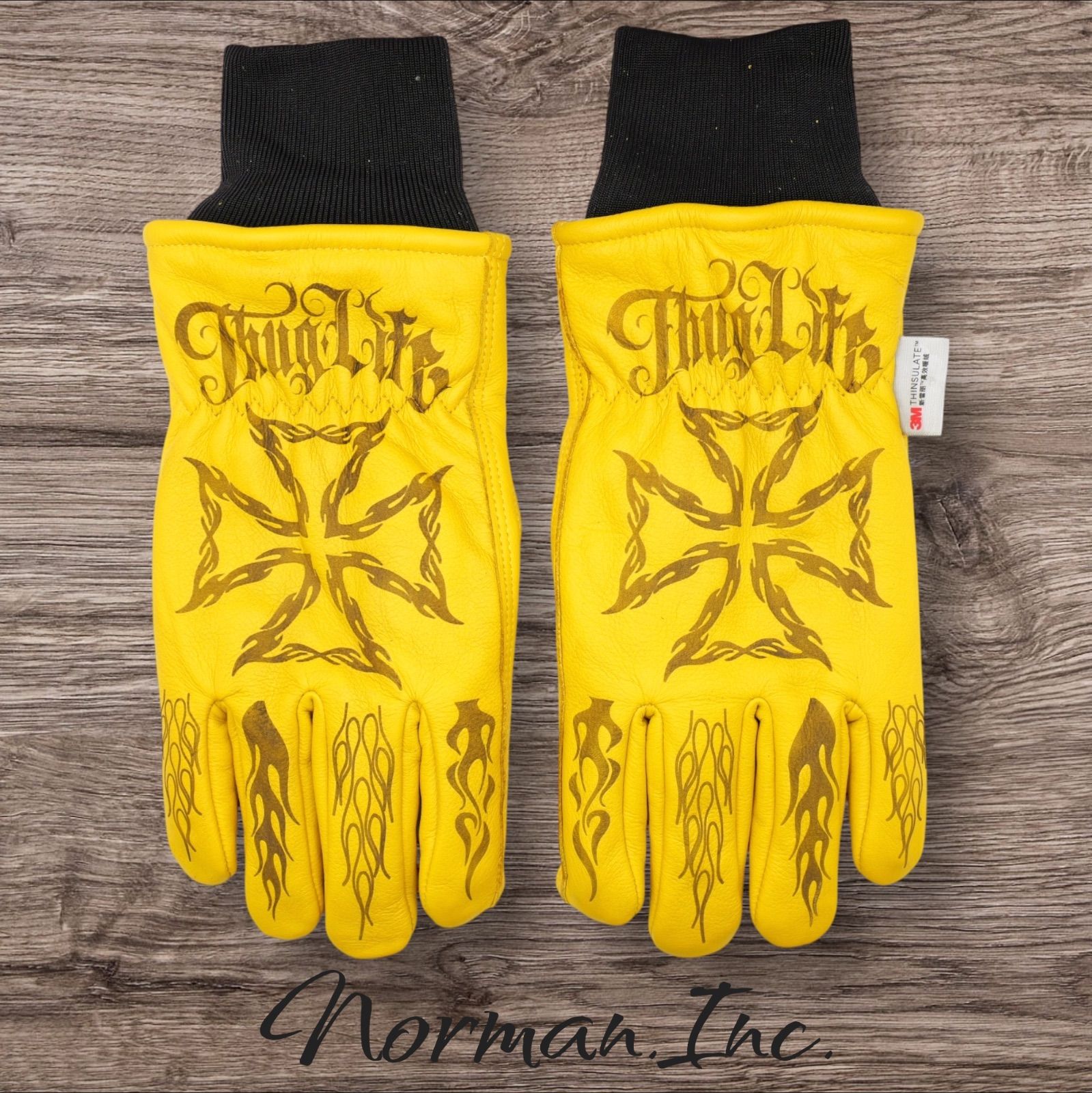 牛革 冬用 保温綿 裏起毛 レザーグローブ リブ付き 防寒 アメリカン バイク ハーレー カスタム タトゥー 手袋 キャンプ DIY カスタムグローブ ツーリング XLサイズ