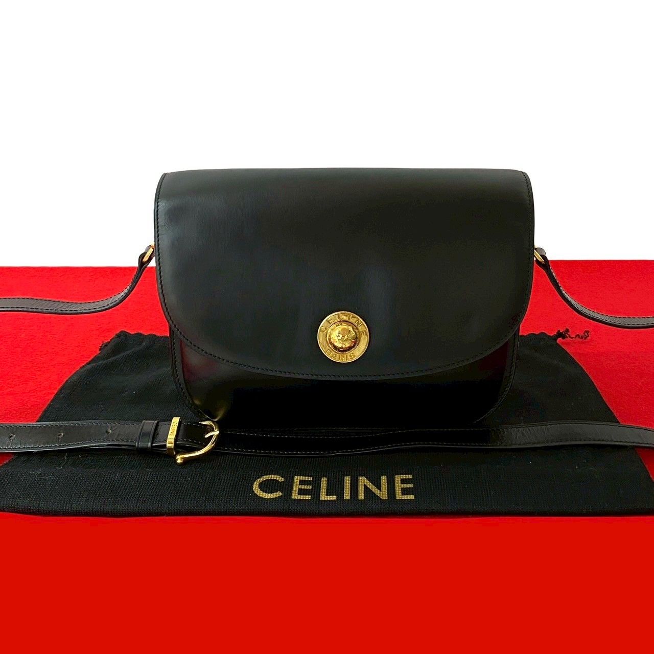 極 美品 袋付 CELINE セリーヌ ヴィンテージ スターボール ロゴ 金具 