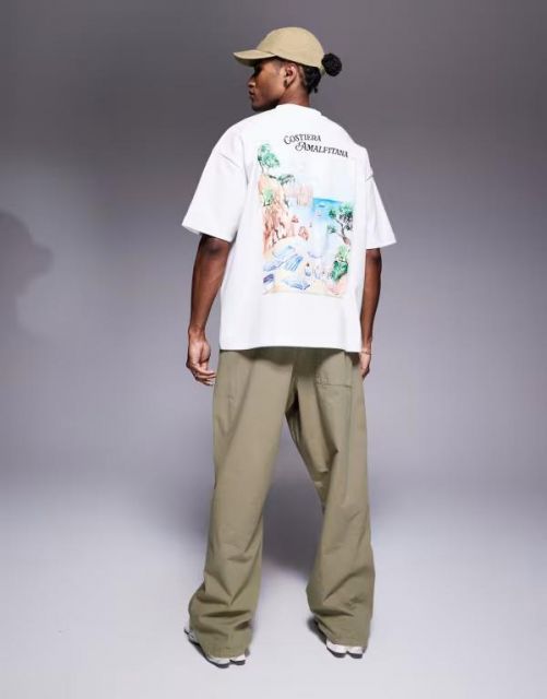 【送料無料】 エイソス メンズ Tシャツ トップス ASOS DESIGN oversized t-shirt in heavyweight 300gsm white with scenic graphic WHITE