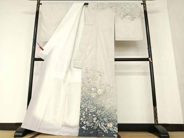 平和屋着物○上質な紬 訪問着 絞り よろけ縞 正絹 逸品 AABC5180zg