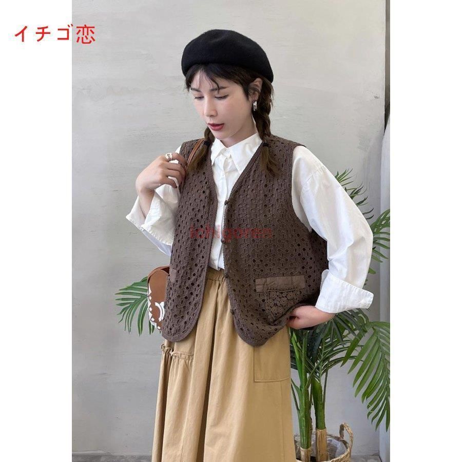 ベスト 前開き 薄手 春秋 レディース ショート丈 ニート レース 透ける 綿 コットン 羽織 花柄 秋ベスト おしゃれ ベスト 前開き 薄手 春秋 レディース ショート丈 ニート レース