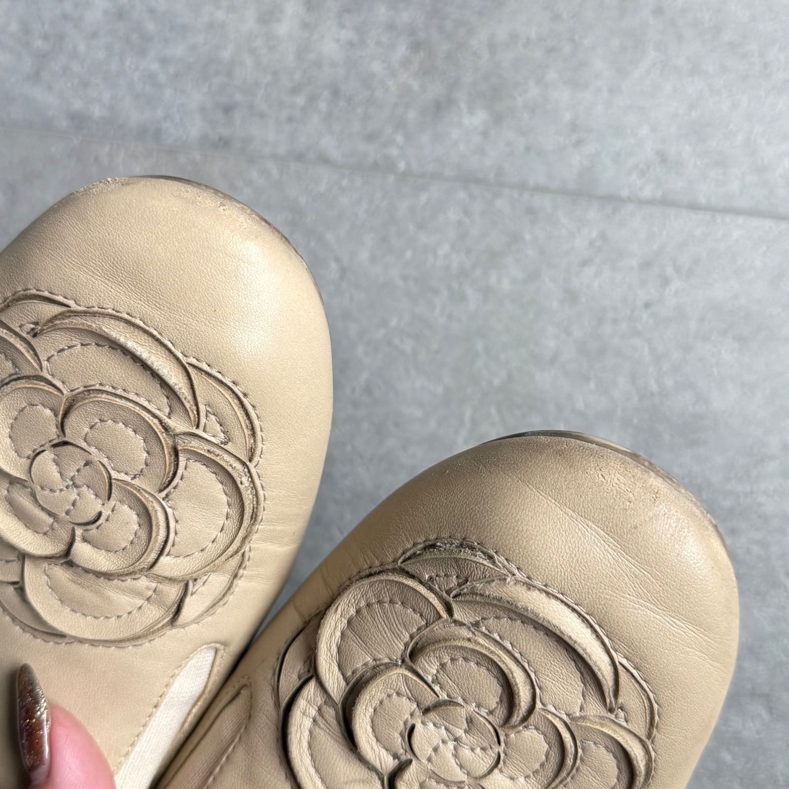 CHANEL シャネル カメリアココマーク レザー スリッポン フラット