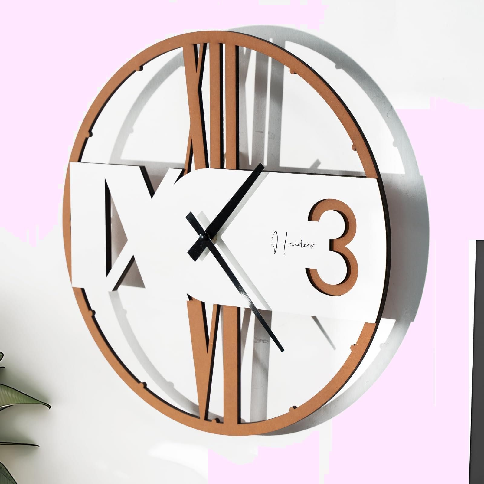 Size:35*35cm_Color:オレンジ 掛け時計 おしゃれ 北欧 アイアン掛け時計 掛け時計 無音 木製 中空壁掛け時計 壁掛け 電池式 大きい スタジオ 贈り物 直径35cm オレンジ