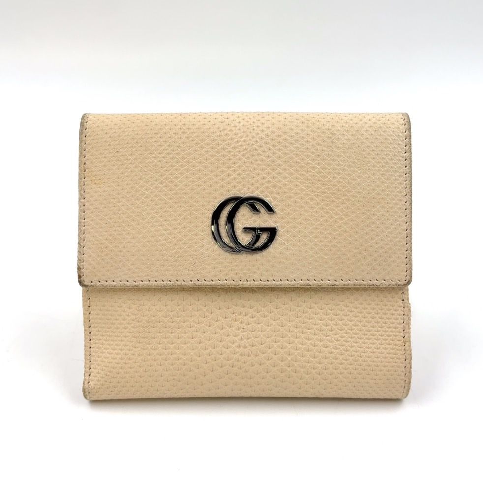 GUCCI GGマーモント パイソン柄 レザー アイボリー 財布 シルバー