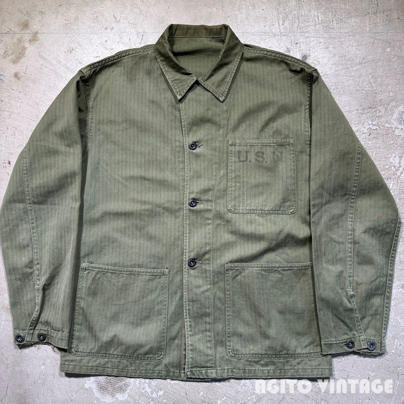 40's U.S.NAVY N-3 HBTジャケット USN ヘリンボーンツイル