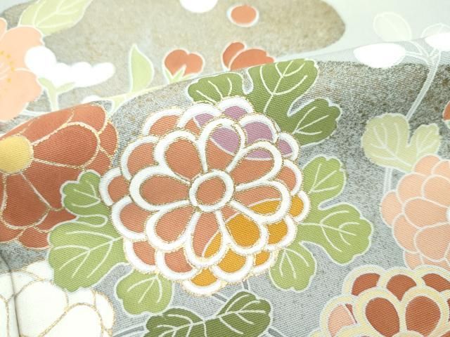 平和屋本店□極上 訪問着 作家物 雪輪重ね地紙草花文 暈し染め 金彩