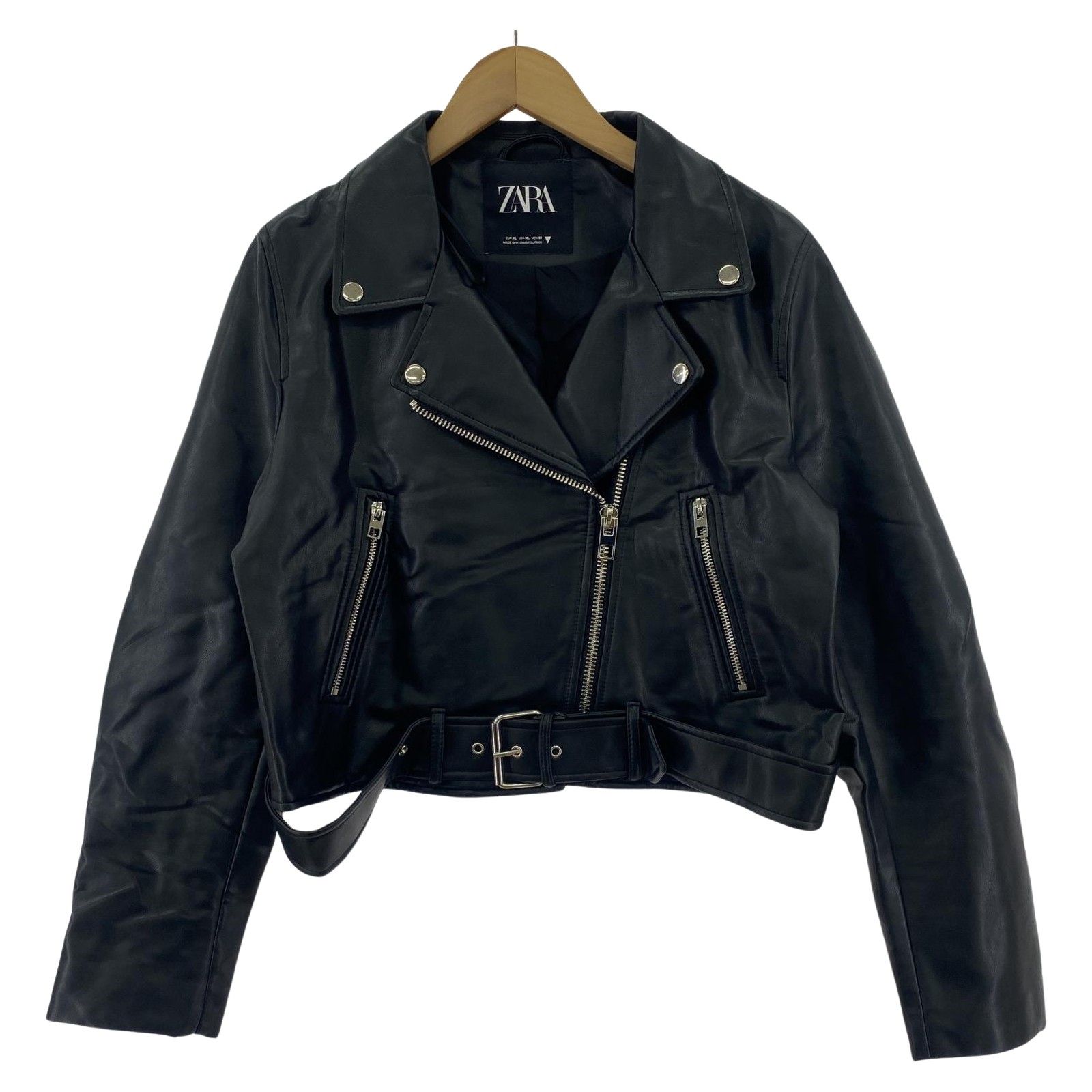 ZARA ザラ ベルト付き ライダース フェイクレザージャケット sizeEUR