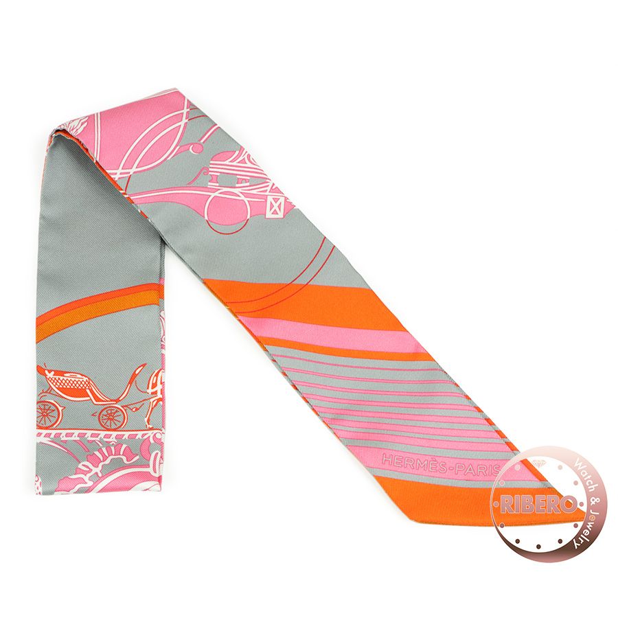 エルメス ツイリー エクスリブリス EX-LIBRIS グレー/オレンジ/ローズ