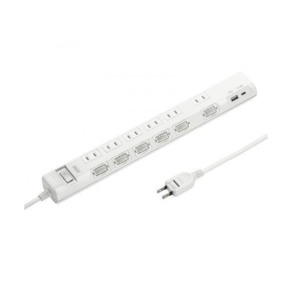  サンワサプライ 節電タップ 2P・6個口 ホワイト 3m TAP-B108UC-3W 1個 電源ユニット