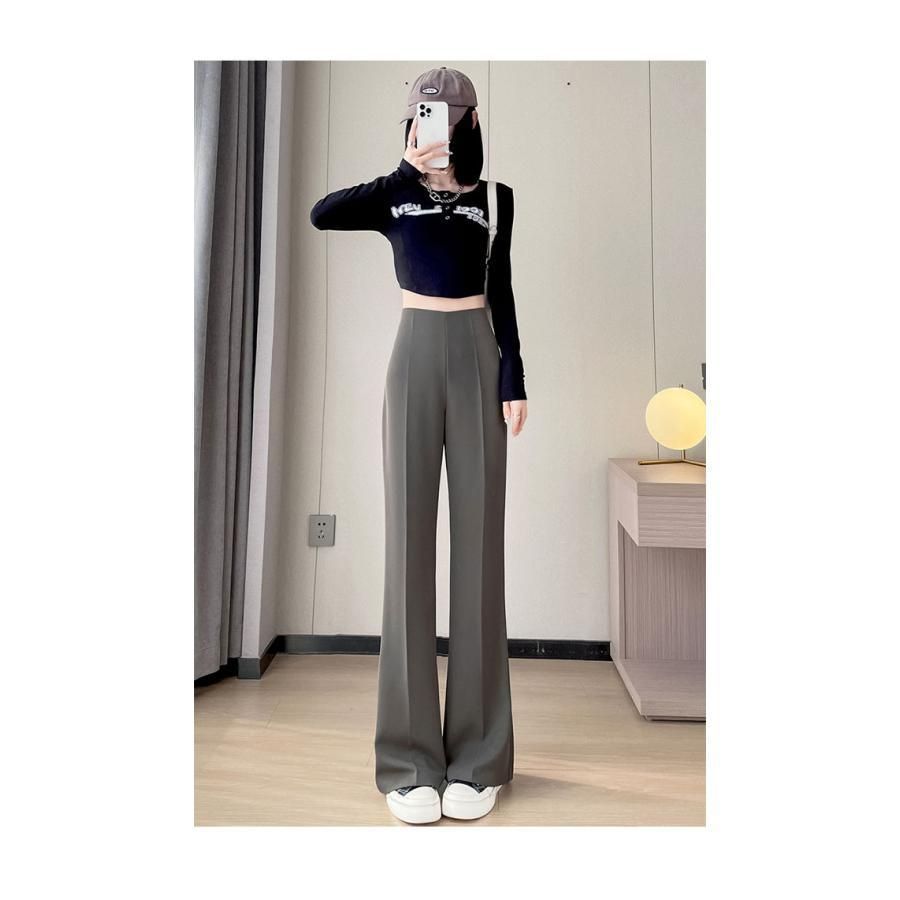 スラックス レディース フレアパンツ 美脚 レトロ ロングパンツ