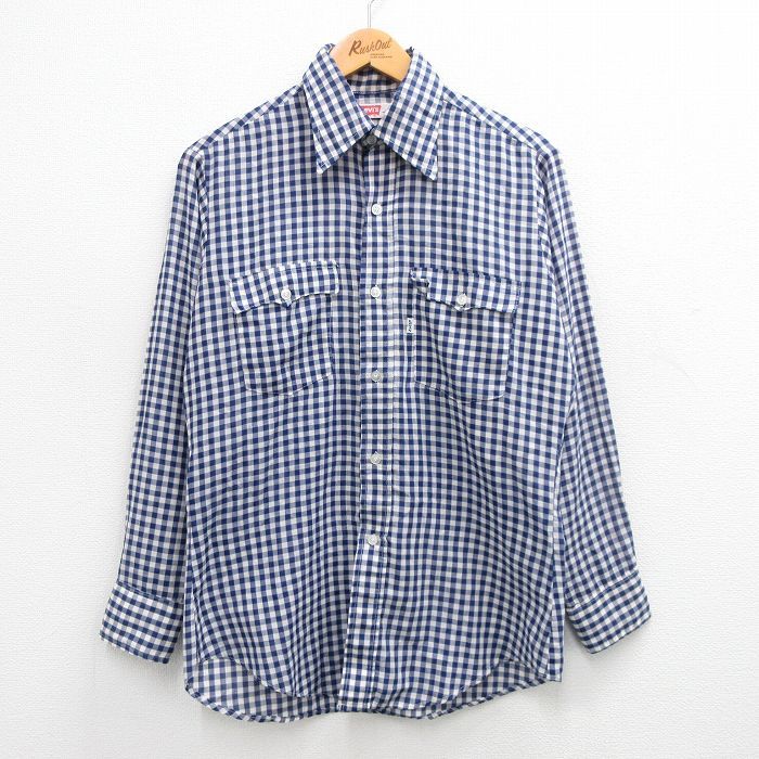 M/古着 リーバイス Levis 長袖 ブランド シャツ メンズ 70s 紺他 ネイビー ギンガム チェック 24jun04 中古 トップス