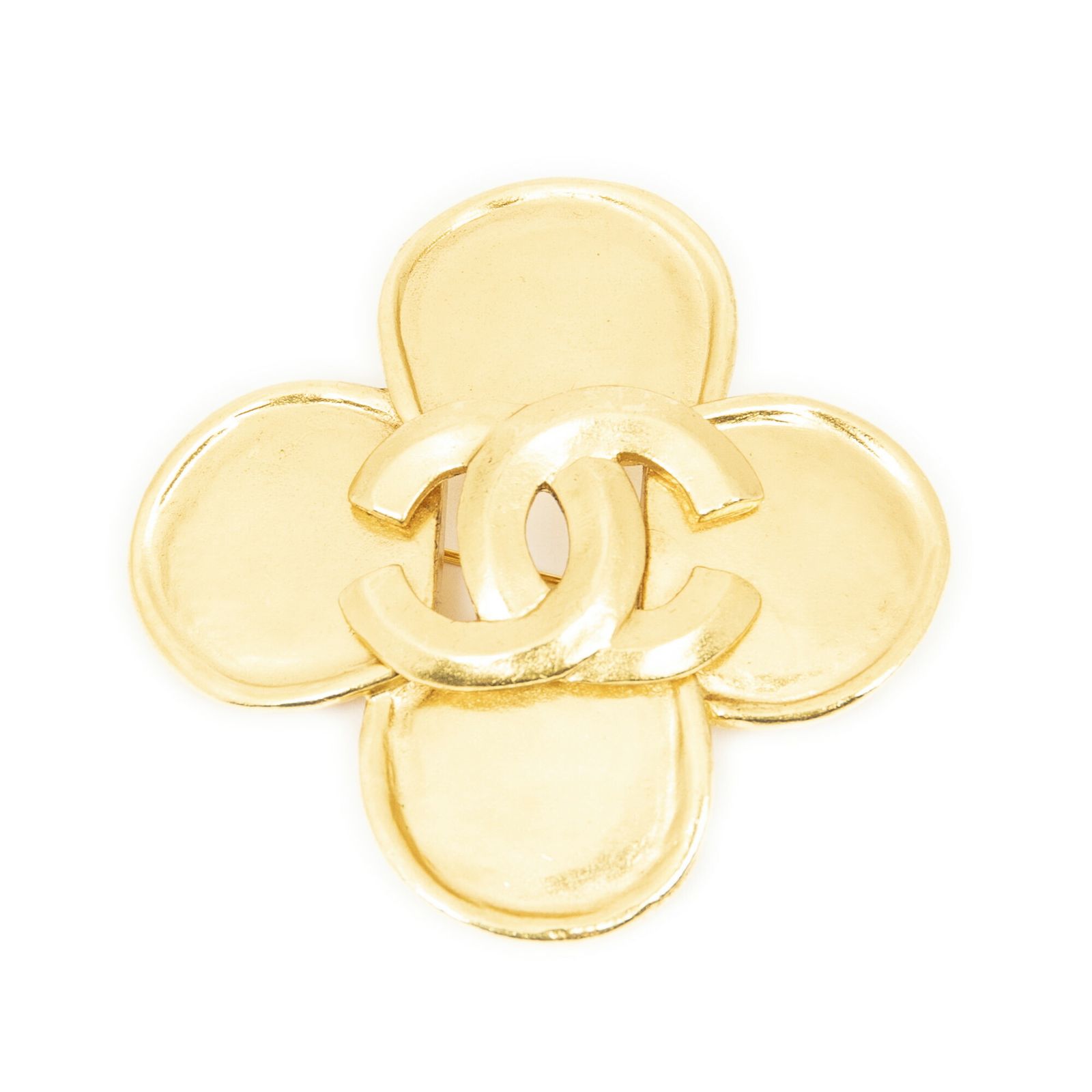 CHANEL シャネルCCクローバーブローチ金金メッキA
