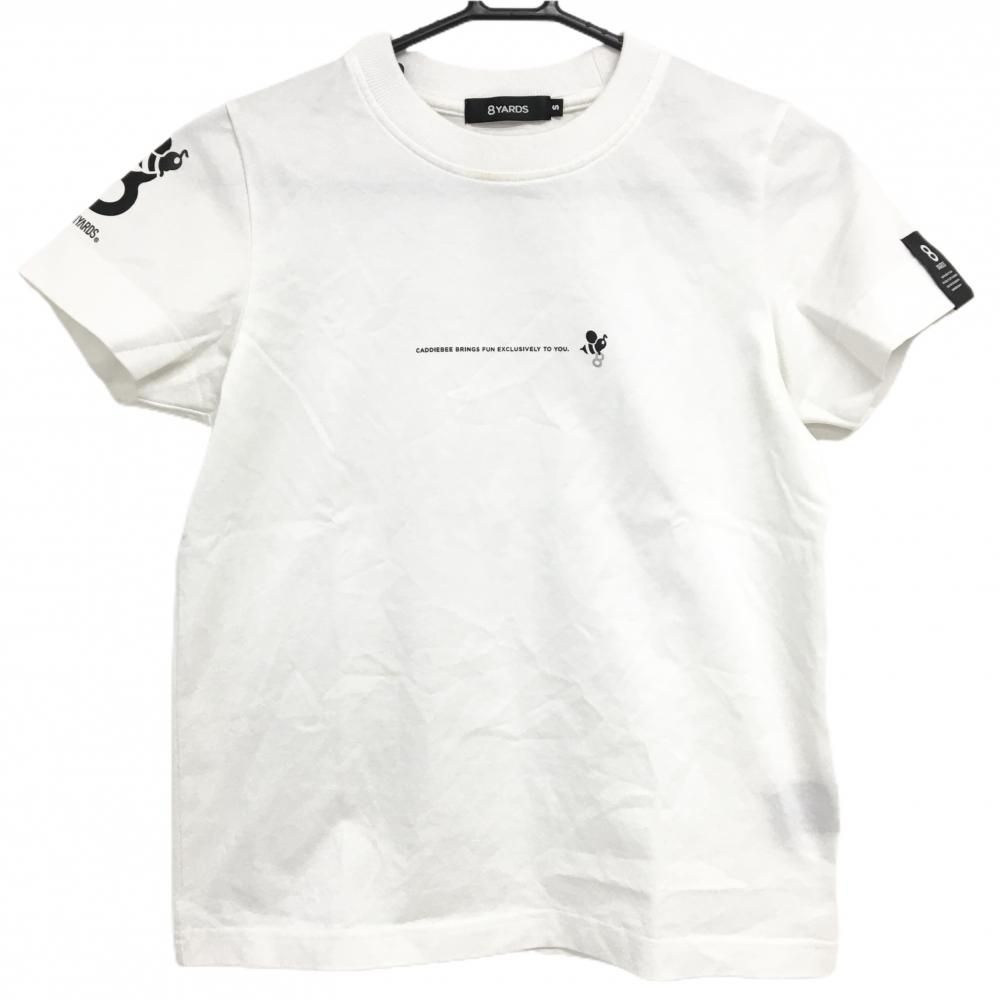 ハチヤーズ Tシャツ 白×黒 袖ロゴプリント レディース S ゴルフウェア 8YARDS