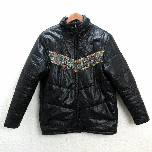 kミヤビムスビ/雅結 和柄切り替え 中綿ジャケットJKT【L】黒/MENS119【中古】