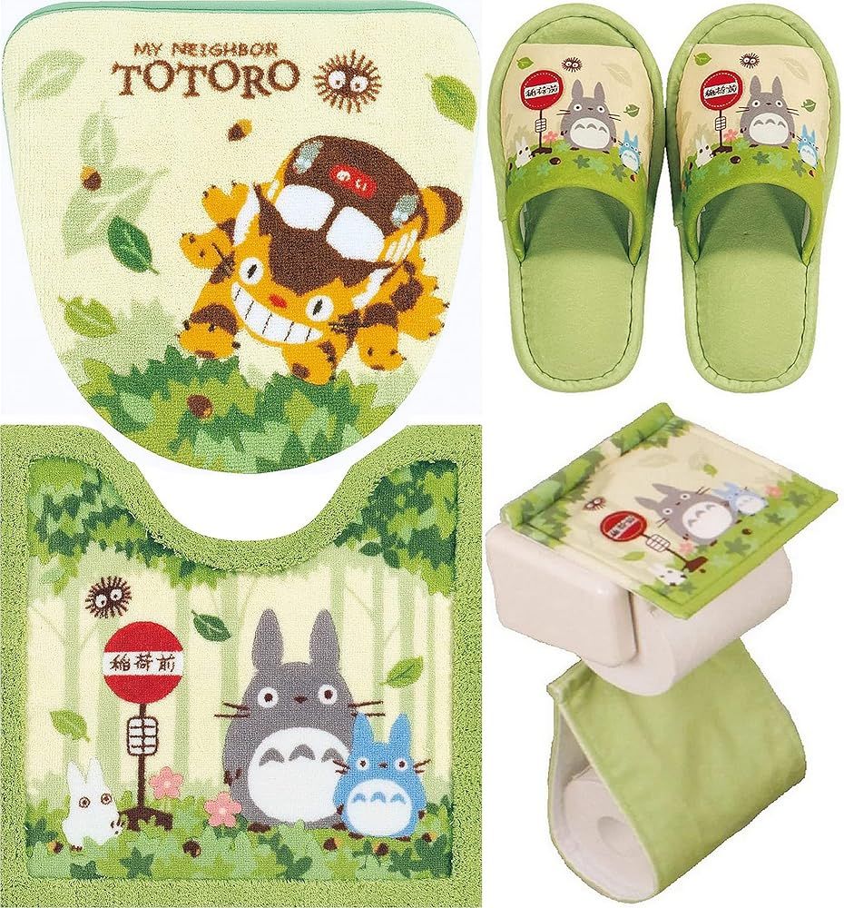 センコー となりのトトロ なかま ジブリ トトロ グリーン 緑 × 4点セット トイレマット 洗浄暖房便座 カバー ペーパーホルダーカバー スリッパ