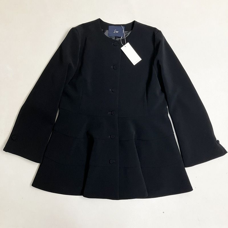 ◆ Sono ソーノ ノー ジャケット S235JV020 チュニック丈 フ 袖 フォーマル 古着 ブラック サイズ2 レディース 0.7kg