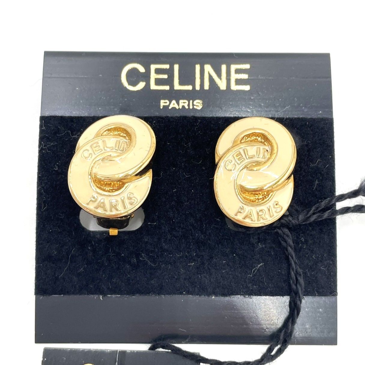 極美品✨ CELINE ベルト サークルロゴ グリーン ゴールド金具 65 K925】CELINE(セリーヌ)/サークルロゴ/イヤリング/ゴールド