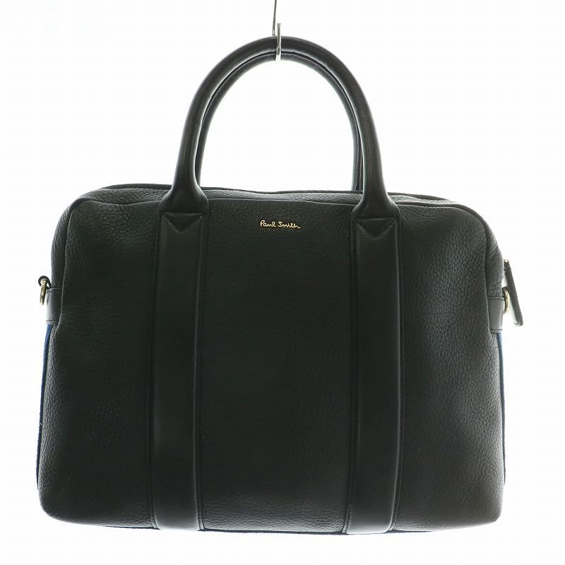 ポールスミス PAUL SMITH ハンドバッグ ブリーフケース ショルダー 2WAY シボ革 レザー 切り替え ロゴ 黒 ブラック |XZ GY18