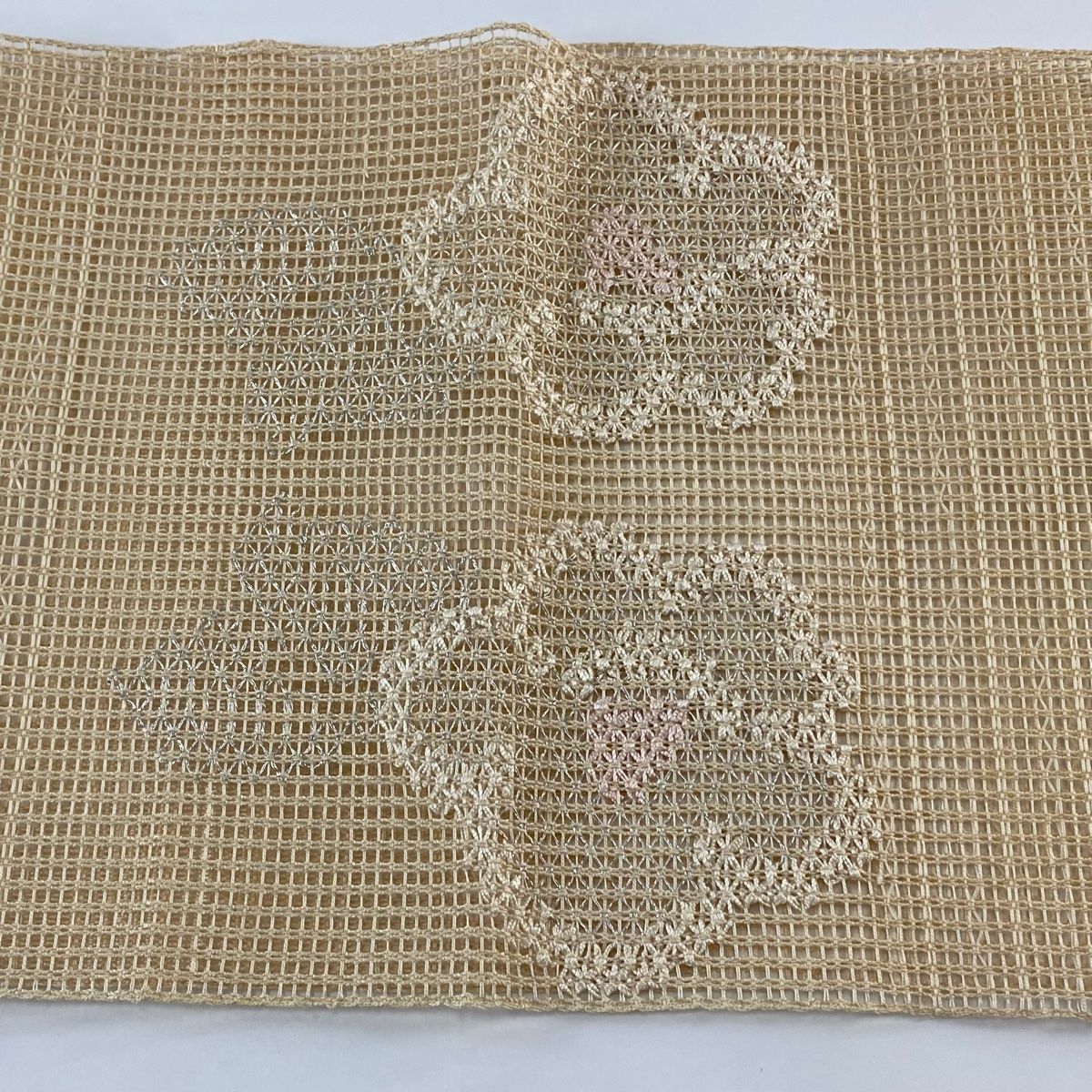 名古屋帯 秀品 夏帯 羅 八寸名古屋帯 松葉仕立て 椿 銀糸
