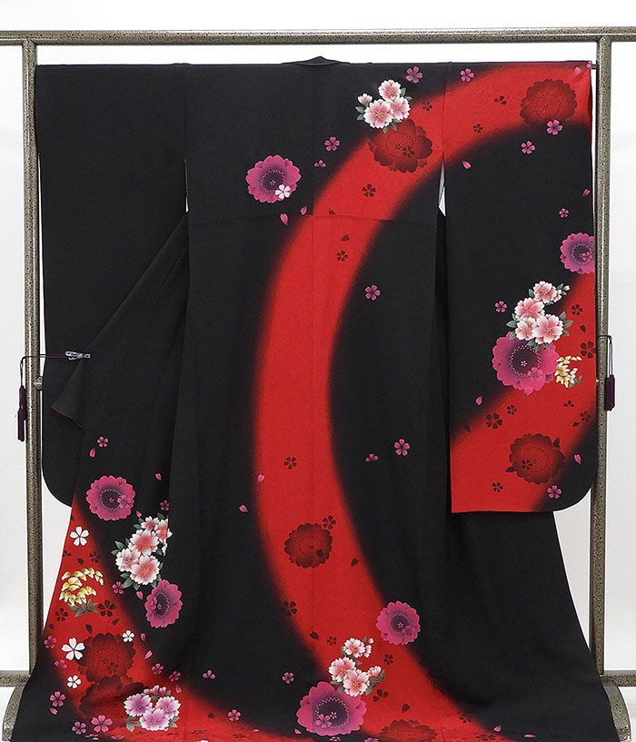 振袖 正絹 花模様 身丈178cm 裄丈68cm リサイクル 着物 e4066
