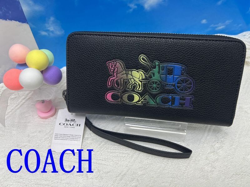 コーチ COACH 長財布 財布 ロングジップアラウンド ウォレット ホースアンドキャリッジ 馬車ロゴ レインボープレゼント メンズ  財布 ファッション 新品未使用 ブランド  C7458 A346 13