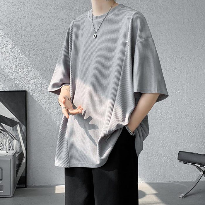シャツ メンズ 夏服 メンズ 半袖 五分袖 無地 大きいサイズ ゆったり シンプル オシャレ かっこいい カジュアル おしゃれ ビッグ シルエット 柔らかい肌触り クルーネック qEq6613