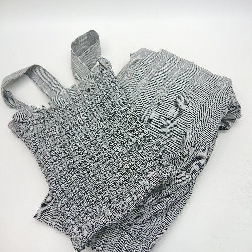 ◇ Θ michell Macaron ミシェル マカロン チェック柄 ベアトップ セットアップ サイズF グレー系 レディース E  【1411280015797】