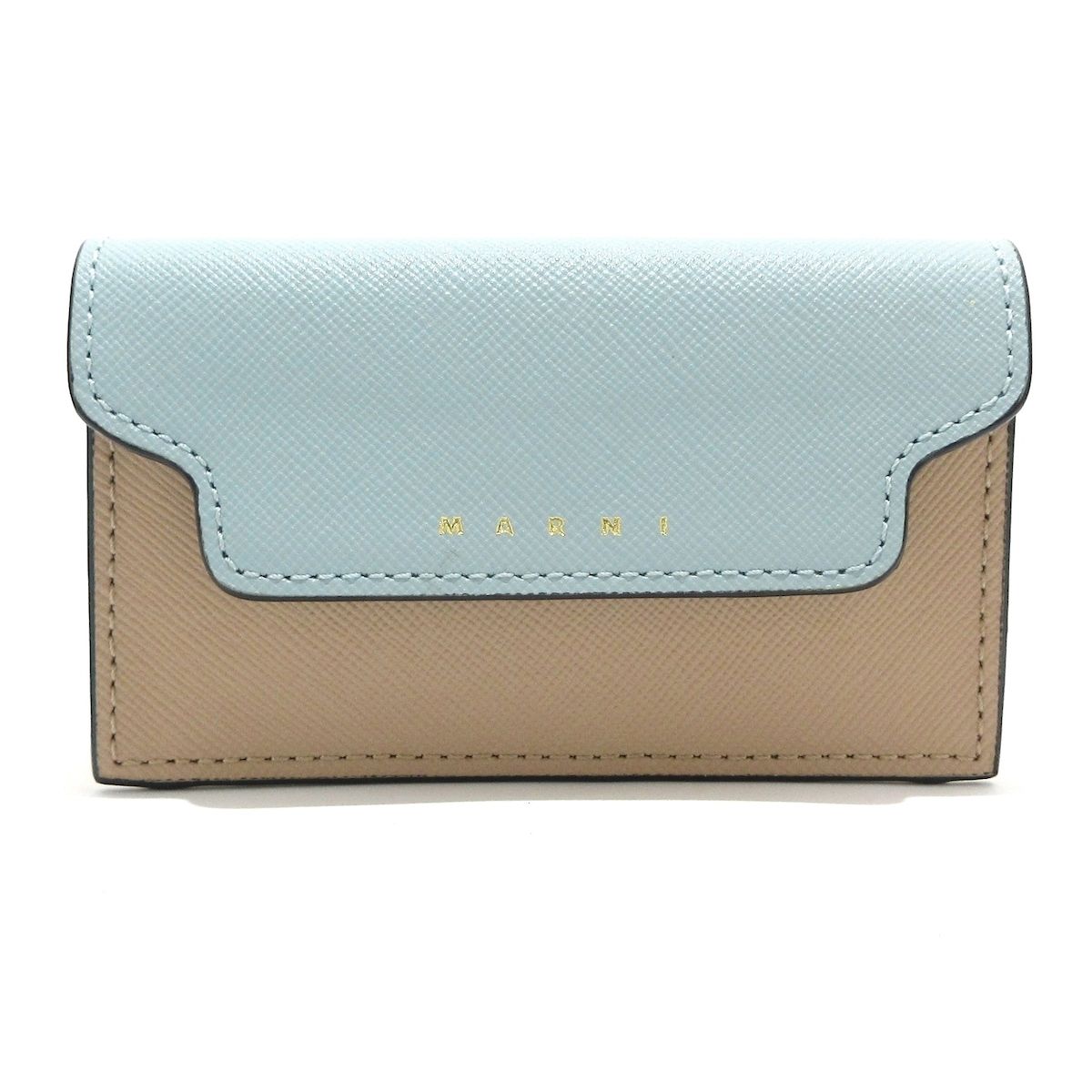 MARNI マルニ 名刺入れ - ライトブルー×ベージュ×アイボリー レザー
