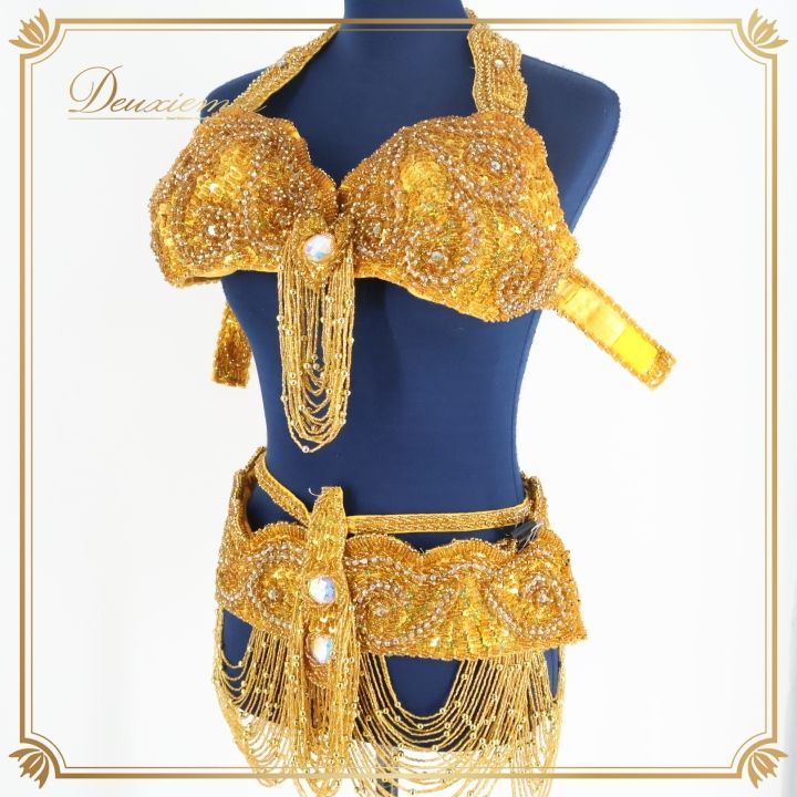ベリーダンス オリエンタル 衣装 ゴールド ビーズ スパンコールラメ  