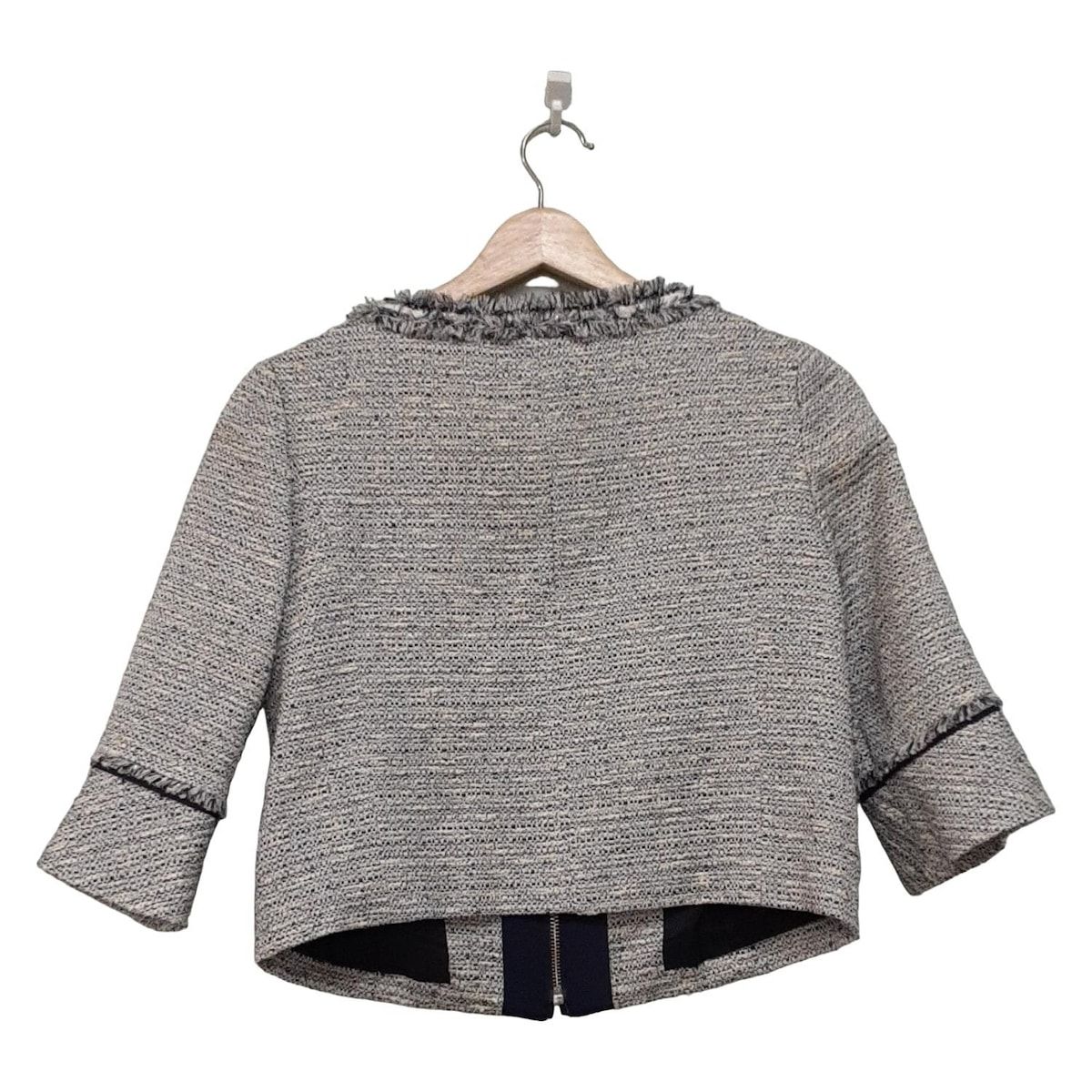 HARRODS ハロッズ ジャケット サイズ2 M レディース - ネイビー×白×アイボリー 長袖 ツイード ラメ ジップアップ 秋 冬