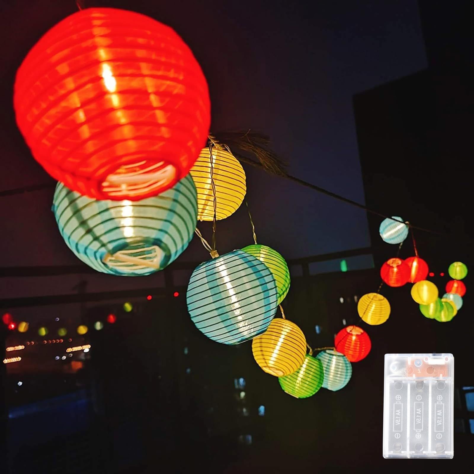 【人気商品】夏祭り お祭り/キャンプ/庭/ベランダ/屋台にイベント用 屋内屋外/お盆飾り ledストリングライト 防水 DARENYI 電池式 ちょうちん (カラフル led 提灯 40球 丸型) 6Ｍ 提灯ライトカラフ